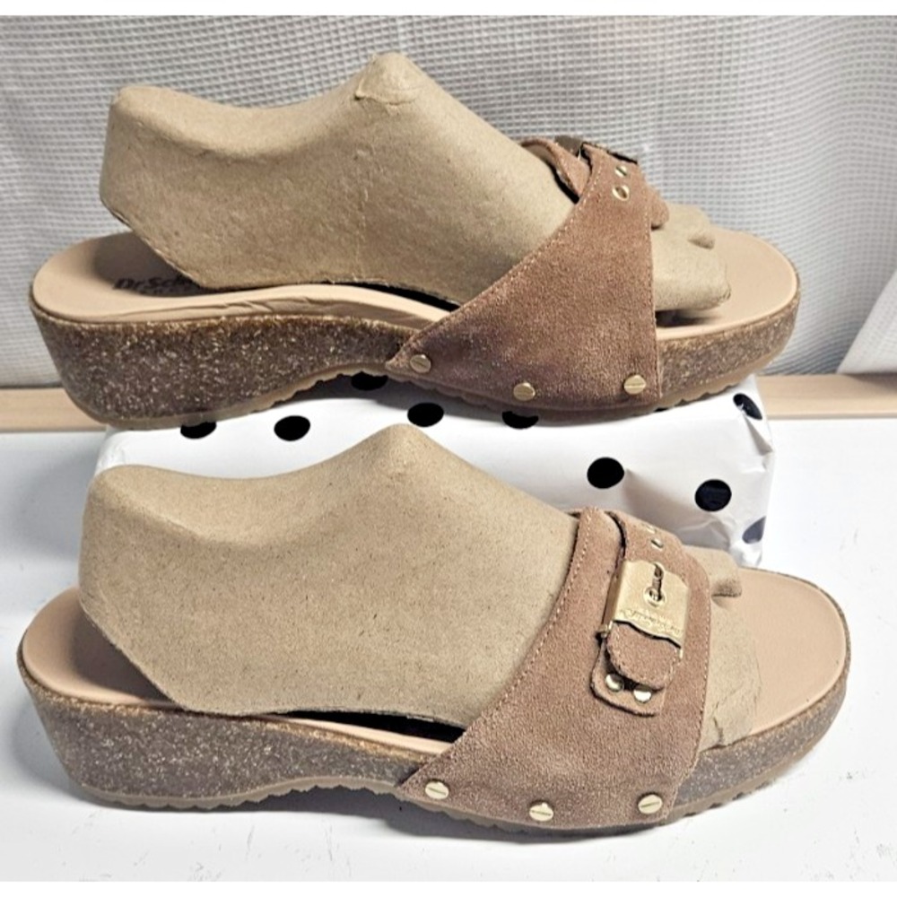 Dr. Scholl's original Flex sandals beige suede cork wrapped hee buckle 7.5M